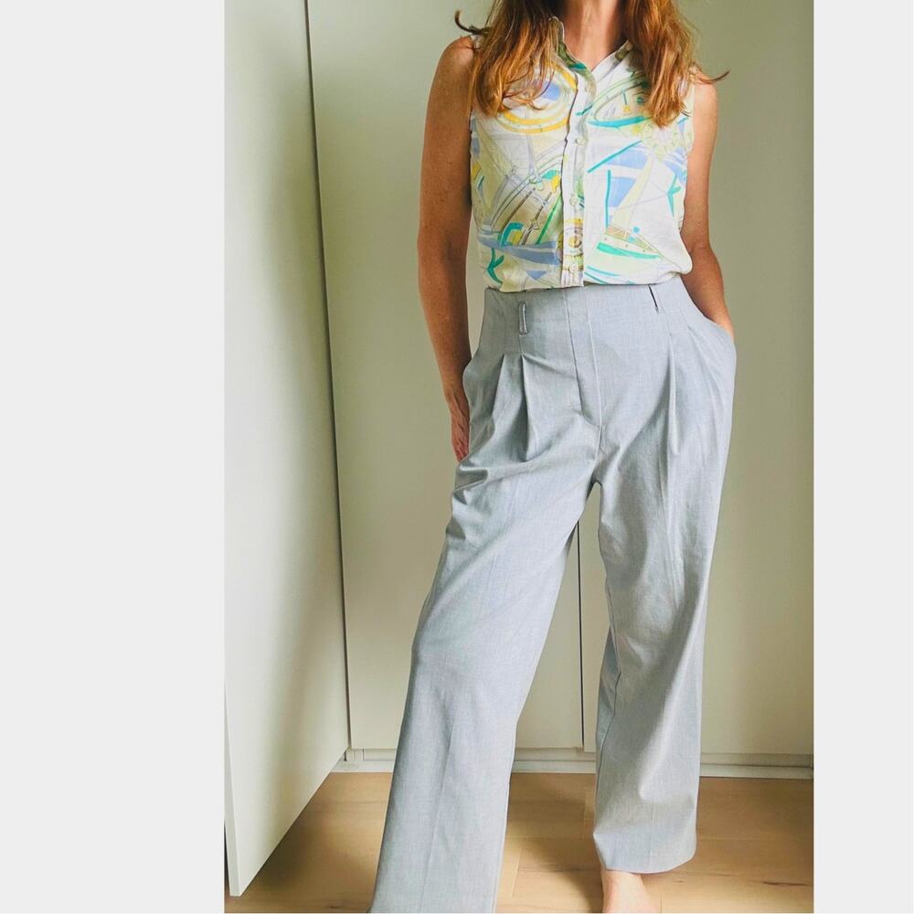 Rachel Zoe Wide leg Trousers Gray Size 6 High Waist Pleats Career Business
